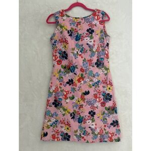 Vintage Haymaker Pink Floral Sleeveless Shift Dress Pockets Washable Size 12